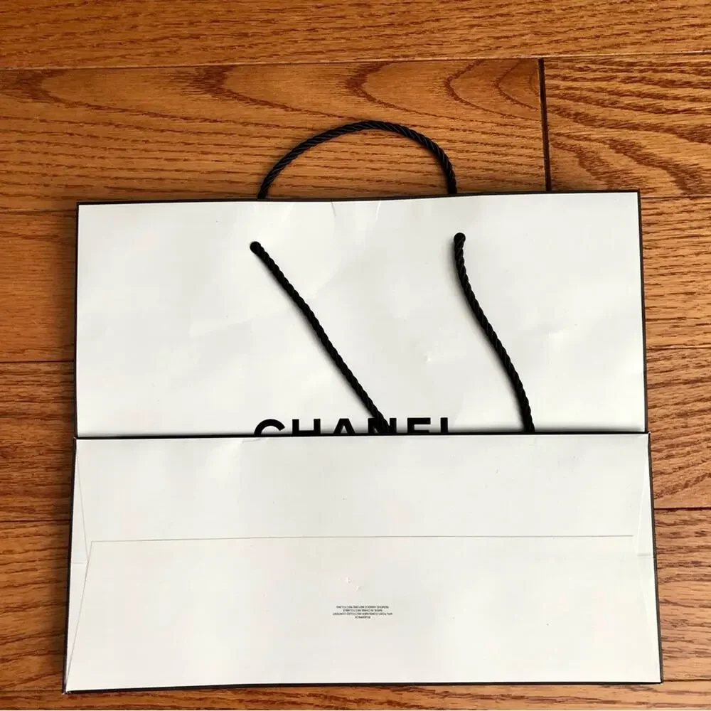 Chanel Authentic Bundle of Two White Paper Shopping Bags with Black Handles